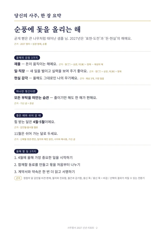 2027 신년 리포트 샘플의 한 장 요약 쪽
